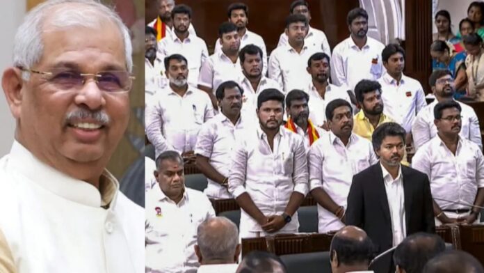 தமிழ்நாடு தவெக அரசின் முதல் சட்டப்பேரவைக் கூட்டம் சென்னை புனித ஜார்ஜ் கோட்டை வளாகத்தில் இன்று ஜூன் 18 அன்று தொடங்கியது.